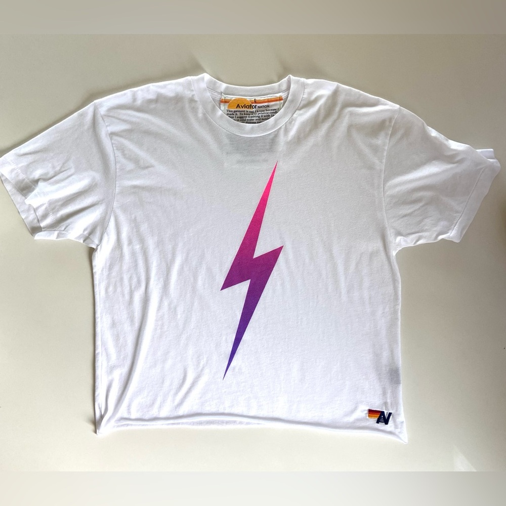 AVIATOR NATION Boyfriend Tee with Pink/Purple Ombré Bolt⚡️| Size Large